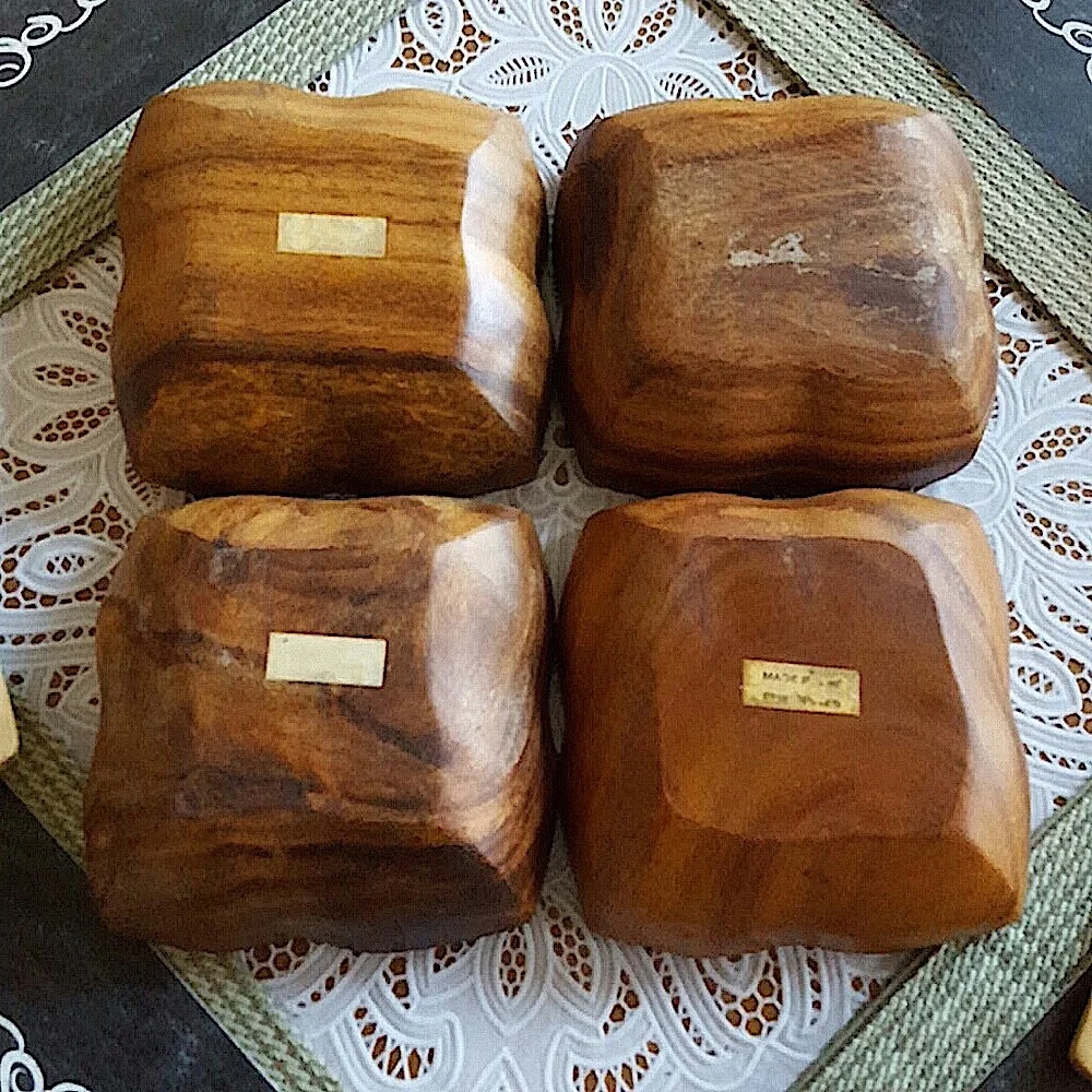 Vintage Set of 5 Monkey Pod Wood Salad Bowls